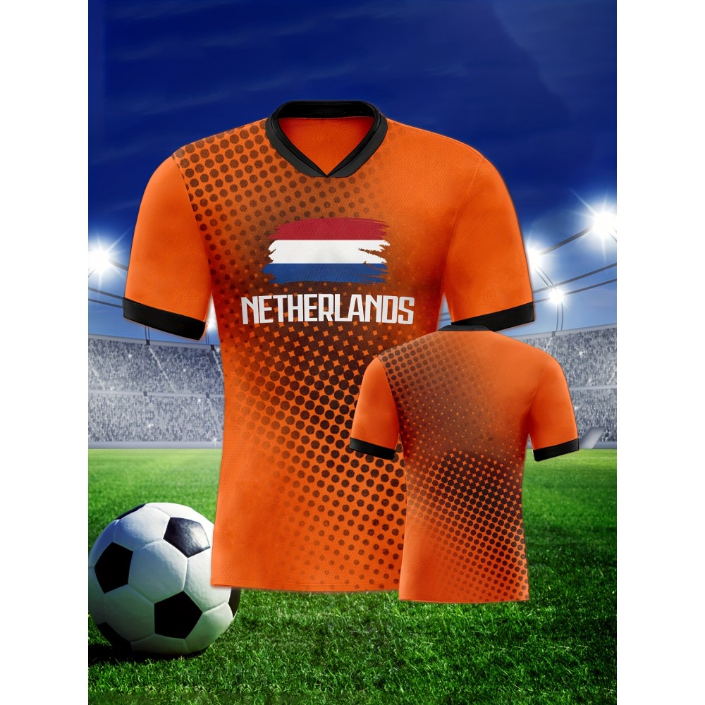 Netherlands Country Home Soccer Jersey T-shirt, Professional Sports Fabric Women's Creative Pattern Print, As Gifts For Sports Fans