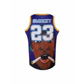 Court Classic, Men's #23 Embroidered Basketball Jersey - Retro 90s Hip Hop Style, Breathable Polyester Tank Top for Training & Competition, Machine Washable - Blue, Sizes S-3XL