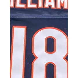 [Casual Outings] Men's #18 American Football Jersey - Navy Blue with Orange & White Stripes, V-Neck Short Sleeve for Team Sports, Training, and Casual Wear, Casual Outdoor Wear | Thletic Appearance | Durable Athletic Wear