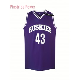 Men's #43 Embroidered Basketball Jersey - Breathable Polyester V-Neck Tank Top, Loose Fit Machine Washable for Training, Games & Casual Wear - Purple Sizes S-3XL, Athletic Clothing | Casual Sports Apparel | Durable Sportswear