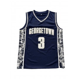 Men's Georgetown #3 Basketball Jersey - Navy Blue with White & Red Accents, V-Neck, Sleeveless, Polyester, Machine Washable - Ideal for Team Sports, Outdoor Activities & All Seasons, Basketball Gifts