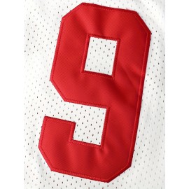Men's #9 Embroidered Basketball Jersey - Retro Style Polyester Sports Shirt, Round Neck, Loose Fit, Black & White, S-3XL for Team Sports & Casual Wear
