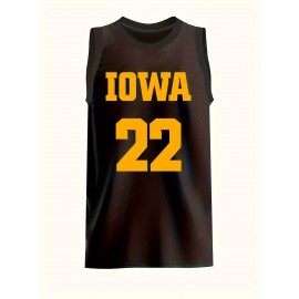 Men's #22 Iowa Hawkeyes Basketball Jersey - Black Breathable Polyester Sports Training Vest, V-Neck Sleeveless Tank Top with Details, Loose Fit for Team Sports, Casual Wear & Outdoor Activities, Sizes S-3XL, Basketball Gear