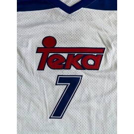 Men's #7 Basketball Training Jersey - Breathable Mesh Tank Top with V-Neck, Sleeveless Athletic Shirt for Sports & Casual Wear, Sizes S-3XL, White with Blue & Red Accents