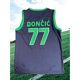 Men's #77 Embroidered Basketball Jersey - Breathable Polyester, V-Neck Sleeveless Sports Uniform for Training & Casual Wear, Machine Washable - Sizes S to 3XL, Classic Letter Embroidery Design