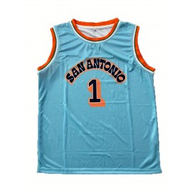 Men's #1 Sky Blue Basketball Jersey - Embroidered, Loose Fit, Micro-Elastic Polyester, Round Neck, Sizes S-XXXL - Ideal for Team Sports, Casual Wear & Training, Sports Jersey|Sporty Look|Polyester Fabric, Best for Christmas