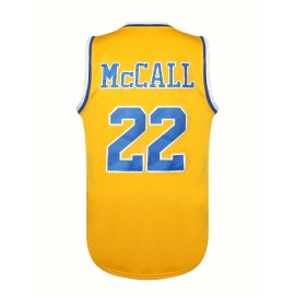 Crenshaw 22 McCall Men's Basketball Jersey, V-Neck Polyester Sports Vest with Embroidery, Blue and Yellow, Sizes S-3XL