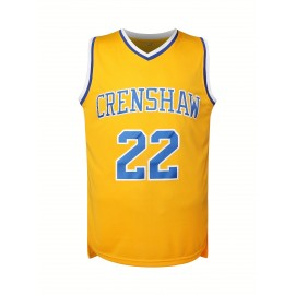 Crenshaw 22 McCall Men's Basketball Jersey, V-Neck Polyester Sports Vest with Embroidery, Blue and Yellow, Sizes S-3XL