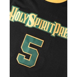 Men'S Basketball Shirt # 5-5 Black Basketball Sportswear Suitable For Training, Competition, Team Sports, Christmas, Halloween, Summer Party, Beach Party, Breathable Round Neck Embroidered Polyester Knitted Micro Elastic Loose Fabric S-XXXL