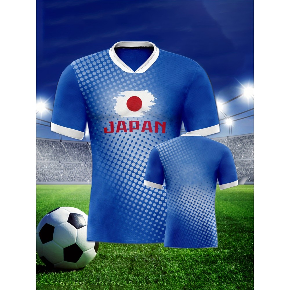 Men's Japan National Team Soccer Jersey - Breathable Polyester, Short Sleeve, Round Neck, Graphic Print, Light Blue & White Design, Perfect for Sports, Training & Casual Wear