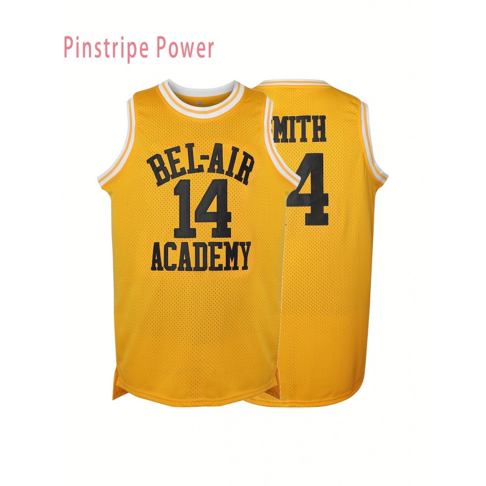 Men's Polyester Basketball Jersey # 14 Yellow V-neck Sports Vest, Breathable And Comfortable, Slightly Elastic Knitted Fabric Suitable for Casual Training, Beach And Weekend Wear, Suitable for Adult Couples S-3XL