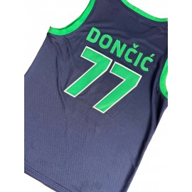 Men's Slovenia #77 Basketball Jersey - Navy Blue and Green, Breathable Polyester, Letter & Number, Loose Fit, Crew Neck, Ideal for Team Sports & Casual Wear, Team Apparel|Sleeveless Jersey|Durable Fabric