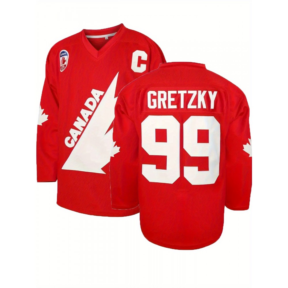 Men'S #99 Embroidery Red ice hockey Sport Jersey : V-neck short sleeves Breathable Sports Uniform For Training Competition
