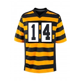 Men'S #14 Black and yellow color blocking Embroidery Sport Jersey : V-neck short sleeves Breathable Sports Uniform For Training Competition