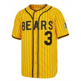 Men's #3 Yellow Stripes Baseball Jersey, Classic Retro Letter Embroidery Design Breathable Short Sleeve T-Shirt
