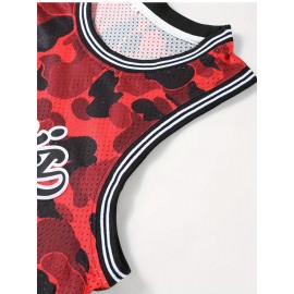 Men's #23 Goat Camo Blend Basketball Jersey - Retro 90's Style, Breathable & Quick-Dry, Sleeveless Sports Uniform for Parties & Training, Red/Black/Brown, Moisture-Wicking Nylon/Spandex