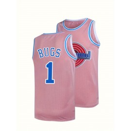 Men's #1 Pink Basketball Jersey with Embroidery, Breathable V-Neck Sleeveless Sports Uniform for Summer Training & Casual Wear