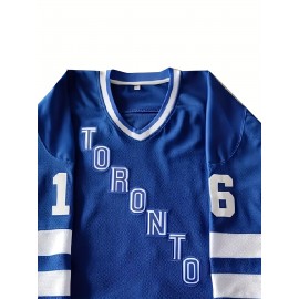 Men'S #16 Vintage Blue Ice Hockey Jersey With Embroidery Stitched Letters And Numbers S-XXXL