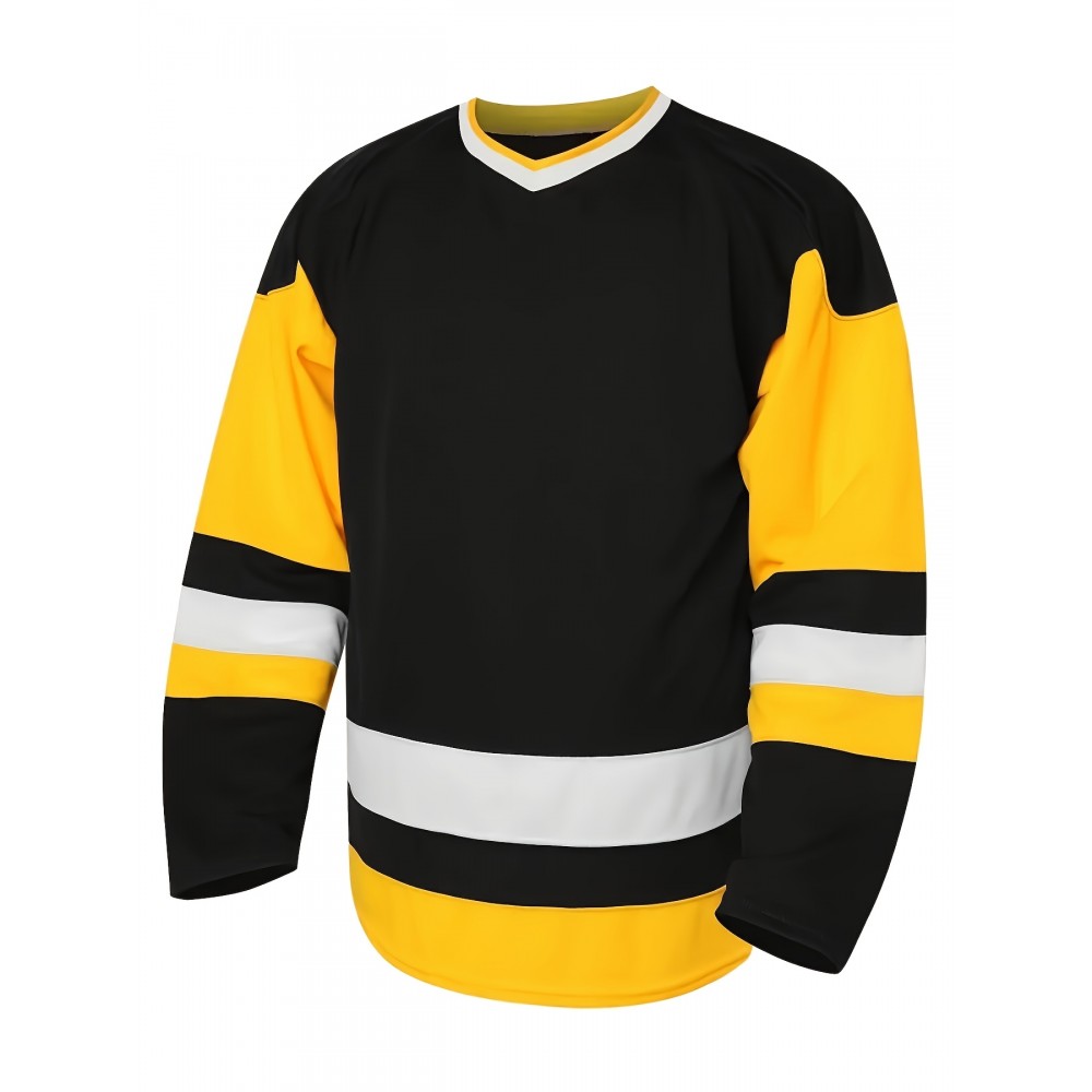 1pc Men'S Ice Hockey Jersey - Embroidered Letter & Number, V-Neck, Long Sleeve, Breathable & Moisture-Wicking Polyester, Lightweight & Ergonomic Pullover Top for Sports, Casual, Party, Universal Fit