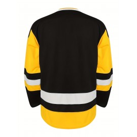 1pc Men'S Ice Hockey Jersey - Embroidered Letter & Number, V-Neck, Long Sleeve, Breathable & Moisture-Wicking Polyester, Lightweight & Ergonomic Pullover Top for Sports, Casual, Party, Universal Fit