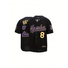 Men's Retro Baseball Jersey - #24 Tribute, Black & Purple Mamba Design, V-Neck, Moisture-Wicking Polyester, Loose Fit for Sports & Casual Wear, Athletic Tribute Shirt | Vneck Sports Top | Easycare Jersey, Best for Christmas