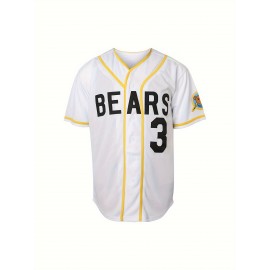 1pc Men'S Polyester Baseball Jersey - Bad News Bears #3 Tanner Boyle 1976 Chico'S Bail Bonds Embroidered Design, V-Neck, Short Sleeve, Loose Fit, Breathable & Moisture-Wicking, Button-Up Shirt for Sports & Festive Occasions, S-XXXL