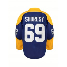 Letterkenny Shamrocks Blue Hockey Jersey #69 Shoresy - Retro V-Neck Design, Breathable Polyester, Long Sleeves, Machine Washable, Perfect for Casual Wear, Parties, and Sports, Hockey Stocking Stuffers