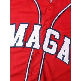 Men's #47 MAGA Baseball Jersey - Patriotic Red USA Flag Design, V-Neck, Short Sleeve, Breathable Polyester, 