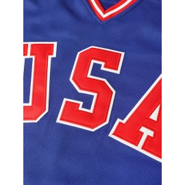 Men's #30 Vintage USA Team Blue Ice Hockey Jersey - Retro Stitched Letters & Numbers, Loose Fit, V-Neck, Long Sleeves, Polyester, S-XXXL, Machine Washable, Perfect for Casual Wear, Sports, Parties & Outdoor Activities