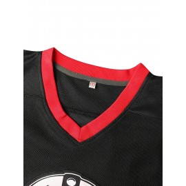 Men'S Voorhees 13 Jason Inspired Hockey Jersey, Polyester Sports V-Neck, Embroidered, Breathable, Lightweight, Moisture-Wicking, Ergonomic Knit Fabric, for Casual, Training, Party, Daily Wear, All-Season