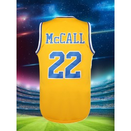 Men's #22 Embroidered Basketball Jersey - 100% Polyester, V-Neck, Sleeveless - Perfect for Training & Streetwear, Spring/Summer/Fall, American Basketball, Yellow