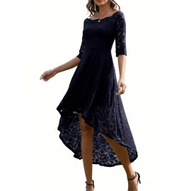 3/4 Sleeves Lace High-Low Off Shoulder Bridesmaid Dress, Cocktail Party Dress for Church Wedding Guest Formal Party