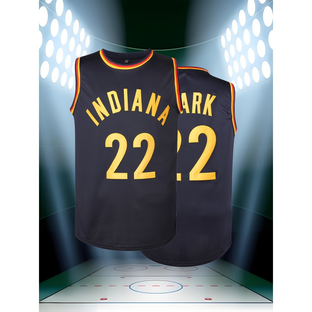 Men's #22 Indiana Park Basketball Jersey - Breathable, Comfortable Sleeveless Sports Training Uniform with V-Neck Design, Black, Sizes S-3XL, Team Sports Uniform | Relaxed Fit Jersey | Glossy Fabric