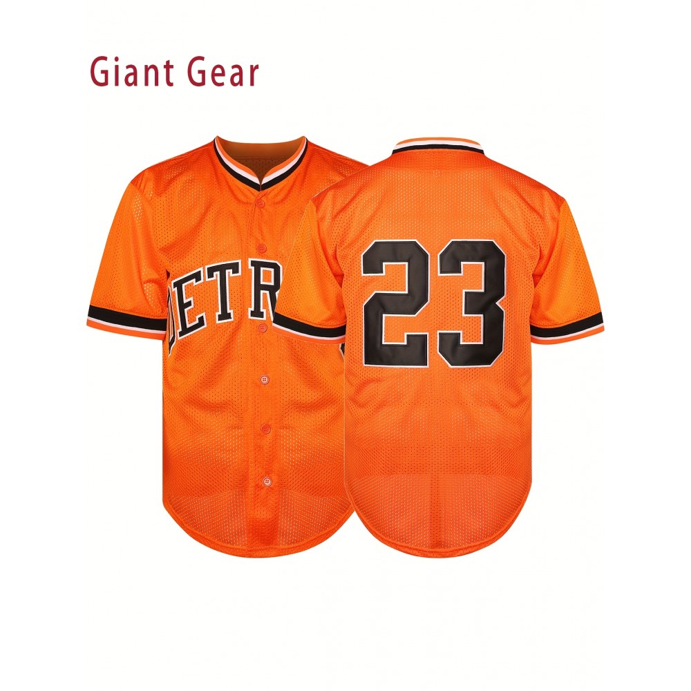 Men's #23 Orange Embroidered Baseball Jersey - V-Neck Loose Fit Polyester Shirt with Black Accents, Breathable & Durable for Casual, Team Sports, Outdoor Activities (S-3XL), Casual Streetwear, Sporty Look, Embroidered Detailing