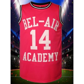 Bel-Air #14 Men's Pink Basketball Jersey - Vibrant Sports Uniform, S-XXXL, Lightweight Polyester, Machine Washable for Team, Casual & Outdoor Activities