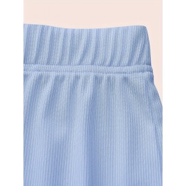 Sold Ribbed Elastic Waist Shorts, Casual Basic Shorts For Summer & Spring, Women's Clothing