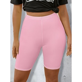 Solid Color Skinny Stretchy Shorts, Casual High Waist Shorts For Spring & Summer, Women's Clothing