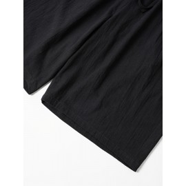 1pc Women'S Casual Polyester Shorts, Solid Color, All-Season, Woven Fabric, with Fake Drawstring Detail