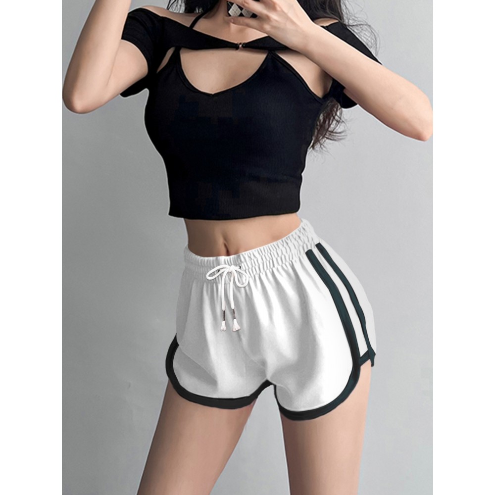 Women's Breathable White Casual Athletic Shorts - Loose Fit, Drawstring Waist, Perfect for Running & Fitness