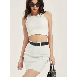 Mini Bodycon Y2K Skirt - Women Denim Skirts - Slim Fit, Button-Front, Flap Pockets, Sexy, Cute, Daily Wear, Versatile, Comfortable, and Chic