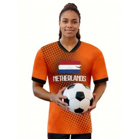 Netherlands Country Home Soccer Jersey T-shirt, Professional Sports Fabric Women's Creative Pattern Print, As Gifts For Sports Fans