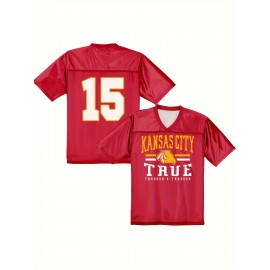Team Spirit Wear| Women's Kansas City #15 Red Jersey - 100% Polyester V-Neck Sports Shirt with 
