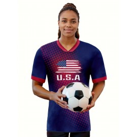 USA America Country Home Soccer Jersey T-shirt, Professional Sports Fabric Women's Creative Pattern Print, As Gifts For Sports Fans