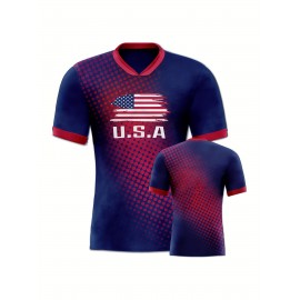 USA America Country Home Soccer Jersey T-shirt, Professional Sports Fabric Women's Creative Pattern Print, As Gifts For Sports Fans