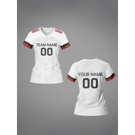 Customizable Women's V-Neck Soccer Jersey - Personalized Name & Number, Breathable Polyester, Quick-Dry Athletic Top for Team Training, Sports Fitness & Casual Wear, Casual Sportswear | Customizable Sports Gear | Smooth Fabric
