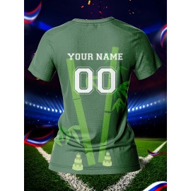 Customized Women's V-Neck Football Jersey - Personalized Name & Number, Breathable Quick-Dry Fabric, Team Training & Casual Wear with Cute Cartoon & Champion 00 Design, Spring Summer Fall Sports Apparel, Durable Sports Gear