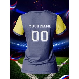 Customized Women'S V-Neck Football Jersey, Polyester 100% Knit Fabric, Quick-Dry Comfort Fit, All Over Print, Regular Length, for Team Training & Fitness, Spring/Summer/Fall Sports Top