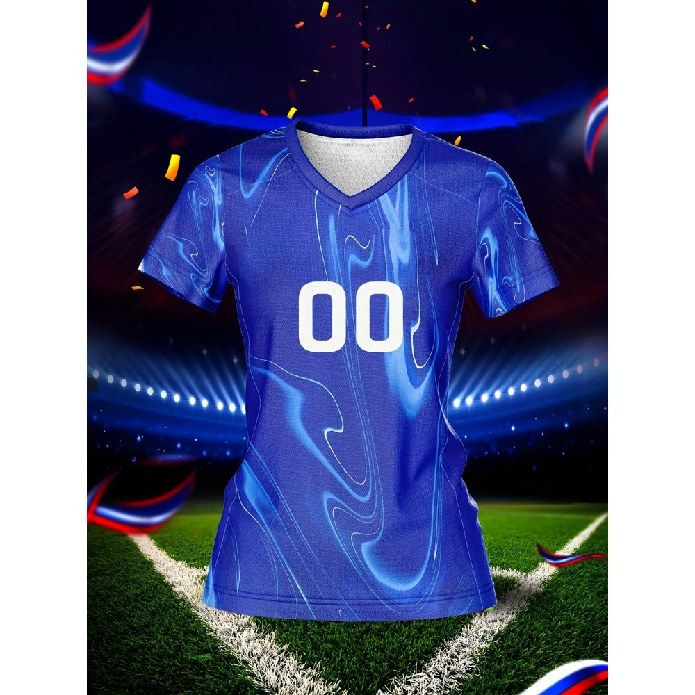 Customized Name & Number Women's V-Neck Football Jersey - Breathable Quick-Dry Moisture-Wicking Fabric, Full-Body Print Team Training & Casual Wear, Regular Fit Spring Summer Fall, Custom Football Jersey, Breathable Fabric