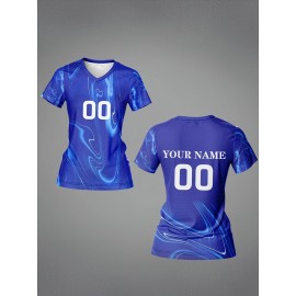 Customized Name & Number Women's V-Neck Football Jersey - Breathable Quick-Dry Moisture-Wicking Fabric, Full-Body Print Team Training & Casual Wear, Regular Fit Spring Summer Fall, Custom Football Jersey, Breathable Fabric