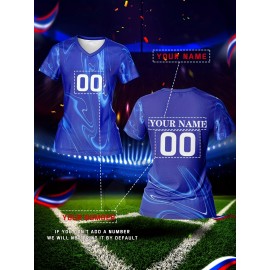 Customized Name & Number Women's V-Neck Football Jersey - Breathable Quick-Dry Moisture-Wicking Fabric, Full-Body Print Team Training & Casual Wear, Regular Fit Spring Summer Fall, Custom Football Jersey, Breathable Fabric